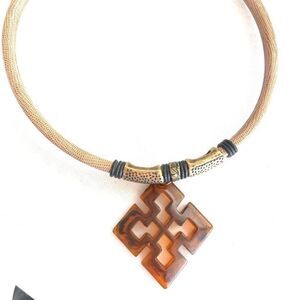 European leather brass faux tortoise necklace 18"
